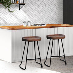 Artiss Set of 2 Elm Wood Backless Bar Stools 65cm - Black and Dark Natural Furniture > Bar Stools & Chairs BA-TW-9090-H65-BKX2 Online Furniture