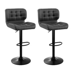 Artiss Set of 2 Kitchen Bar Stools Gas Lift Plush PU Leather - Black and Grey Furniture > Bar Stools & Chairs BA-TW-4059-CB-GYX2 Online Furniture