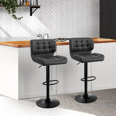 Artiss Set of 2 Kitchen Bar Stools Gas Lift Plush PU Leather - Black and Grey Furniture > Bar Stools & Chairs BA-TW-4059-CB-GYX2 Online Furniture