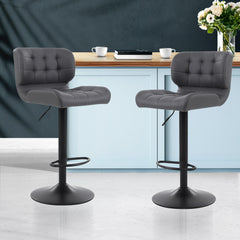 Artiss Set of 2 Kitchen Bar Stools Gas Lift Plush PU Leather - Black and Grey Furniture > Bar Stools & Chairs BA-TW-4059-CB-GYX2 Online Furniture