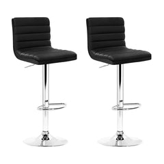 Artiss Set of 2 PU Leather Bar Stools Padded Line Style - Black Furniture > Bar Stools & Chairs BA-TW-NEWT710N-BK-X2 Online Furniture