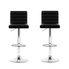 Artiss Set of 2 PU Leather Bar Stools Padded Line Style - Black Furniture > Bar Stools & Chairs BA-TW-NEWT710N-BK-X2 Online Furniture