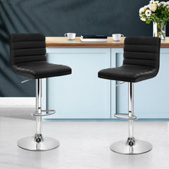 Artiss Set of 2 PU Leather Bar Stools Padded Line Style - Black Furniture > Bar Stools & Chairs BA-TW-NEWT710N-BK-X2 Online Furniture