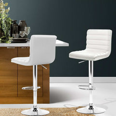 Artiss Set of 2 PU Leather Bar Stools Padded Line Style - White Furniture > Bar Stools & Chairs BA-TW-NEWT710N-WH-X2 Online Furniture