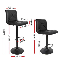 Artiss Set of 2 PU Leather Gas Lift Bar Stools - Black Furniture > Bar Stools & Chairs BA-TW-1536-BKX2 Online Furniture