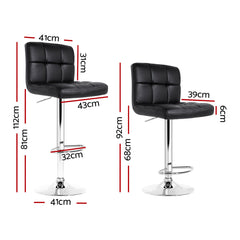 Artiss Set of 2 PU Leather Gas Lift Bar Stools - Black Furniture > Bar Stools & Chairs BA-TW-NEW1055-BKX2 Online Furniture