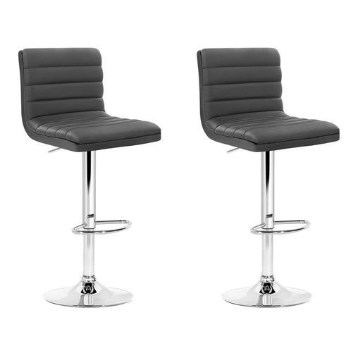 Artiss Set of 2 PU Leather Lined Pattern Bar Stools- Grey and Chrome - ozily