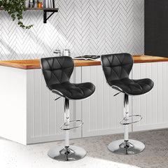 Artiss Set of 2 PU Leather Patterned Bar Stools - Black and Chrome Furniture > Bar Stools & Chairs BA-TW-NEW4045-BKX2 Online Furniture