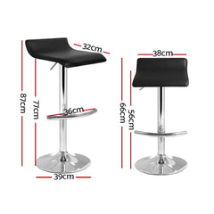 Artiss Set of 2 PU Leather Wave Style Bar Stools - Black Furniture > Bar Stools & Chairs BA-TW-NEWT706-BK-X2 Online Furniture