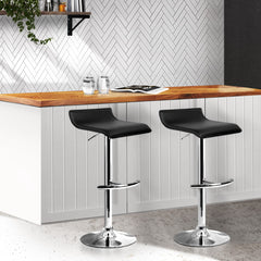 Artiss Set of 2 PU Leather Wave Style Bar Stools - Black Furniture > Bar Stools & Chairs BA-TW-NEWT706-BK-X2 Online Furniture