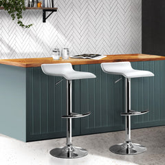 Artiss Set of 2 PU Leather Wave Style Bar Stools - White Furniture > Bar Stools & Chairs BA-TW-NEWT706-WH-X2 Online Furniture