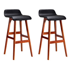 Artiss Set of 2 PU Leather Wood Wave Style Bar Stool - Black Furniture > Bar Stools & Chairs BENT-C-077-BKX2 Online Furniture