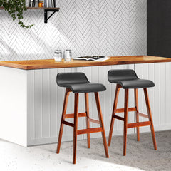 Artiss Set of 2 PU Leather Wood Wave Style Bar Stool - Black Furniture > Bar Stools & Chairs BENT-C-077-BKX2 Online Furniture