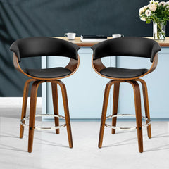 Artiss Set of 2 Swivel PU Leather Bar Stool - Wood and Black - ozily