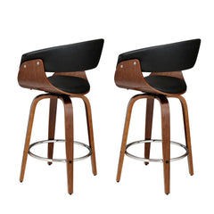 Artiss Set of 2 Swivel PU Leather Bar Stool - Wood and Black - ozily