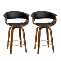 Artiss Set of 2 Swivel PU Leather Bar Stool - Wood and Black - ozily