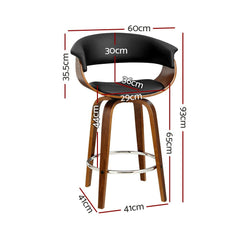 Artiss Set of 2 Swivel PU Leather Bar Stool - Wood and Black - ozily