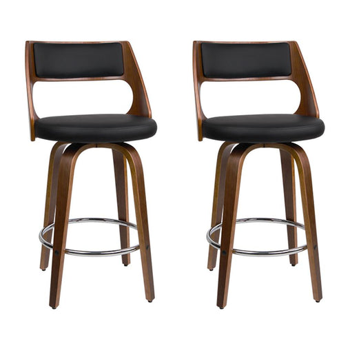 Artiss Set of 2 Wooden Bar Stools PU Leather - Black and Wood - ozily