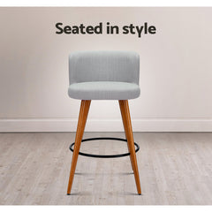 Artiss Set of 2 Wooden Fabric Bar Stools Circular Footrest - Light Grey Furniture > Bar Stools & Chairs BA-TW-8126-LI-GYX2 Online Furniture