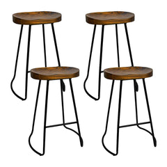 Artiss Set of 4 Elm Wood Backless Bar Stools 65cm - Black and Dark Natural Furniture BA-TW-9090-H65-BKX4 Online Furniture