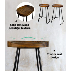 Artiss Set of 4 Elm Wood Backless Bar Stools 65cm - Black and Dark Natural Furniture BA-TW-9090-H65-BKX4 Online Furniture