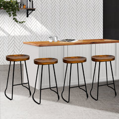 Artiss Set of 4 Elm Wood Backless Bar Stools 65cm - Black and Dark Natural Furniture BA-TW-9090-H65-BKX4 Online Furniture