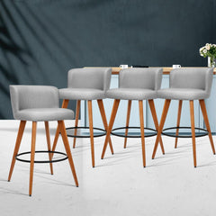 Artiss Set of 4 Wooden Fabric Bar Stools Circular Footrest - Light Grey - ozily