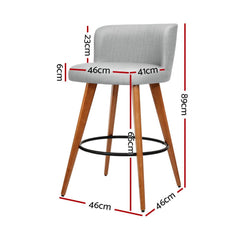 Artiss Set of 4 Wooden Fabric Bar Stools Circular Footrest - Light Grey - ozily