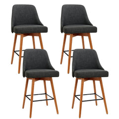 Artiss Set of 4 Wooden Fabric Bar Stools Square Footrest - Charcoal - ozily