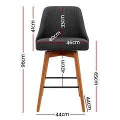 Artiss Set of 4 Wooden Fabric Bar Stools Square Footrest - Charcoal - ozily
