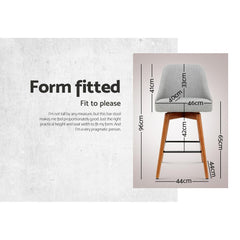 Artiss Set of 4 Wooden Fabric Bar Stools Square Footrest - Light Grey - ozily