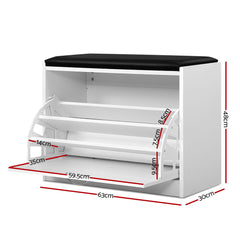 Artiss Shoe Cabinet Bench Shoes Storage Rack Organiser Drawer White 15 Pairs Furniture > Living Room FURNI-Q-SHOE-BEN01-WH Online Furniture