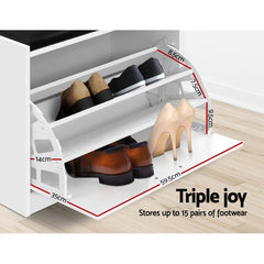 Artiss Shoe Cabinet Bench Shoes Storage Rack Organiser Drawer White 15 Pairs Furniture > Living Room FURNI-Q-SHOE-BEN01-WH Online Furniture