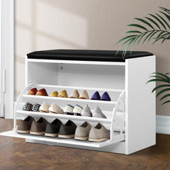 Artiss Shoe Cabinet Bench Shoes Storage Rack Organiser Drawer White 15 Pairs Furniture > Living Room FURNI-Q-SHOE-BEN01-WH Online Furniture