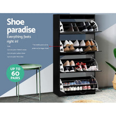 Artiss Shoe Cabinet Shoes Storage Rack Organiser 60 Pairs Black Shelf Drawer - ozily
