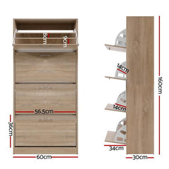Artiss Shoe Cabinet Shoes Storage Rack Organiser 60 Pairs Wood Shelf Drawer - ozily