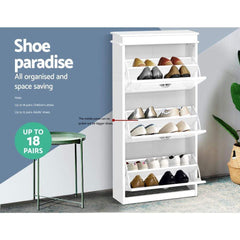 Artiss Shoe Cabinet Shoes Storage Rack White Organiser Shelf Cupboard 18 Pairs Drawer - ozily