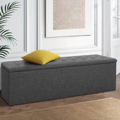Artiss Storage Ottoman Blanket Box Linen Foot Stool Rest Chest Couch Grey - ozily