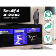 Artiss TV Cabinet Entertainment Unit Stand RGB LED Gloss 3 Doors 180cm Black - ozily