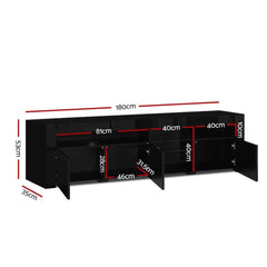 Artiss TV Cabinet Entertainment Unit Stand RGB LED Gloss 3 Doors 180cm Black - ozily