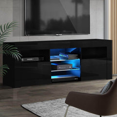 Artiss TV Cabinet Entertainment Unit Stand RGB LED Gloss Furniture 160cm Black - ozily