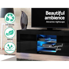 Artiss TV Cabinet Entertainment Unit Stand RGB LED Gloss Furniture 160cm Black - ozily