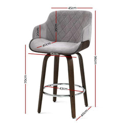 Artiss Velvet Bar Stool Swivel - Grey and Wood - ozily