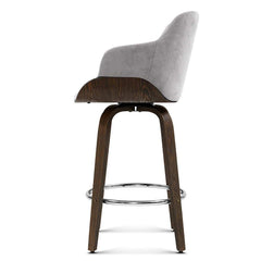 Artiss Velvet Bar Stool Swivel - Grey and Wood - ozily