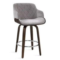 Artiss Velvet Bar Stool Swivel - Grey and Wood - ozily