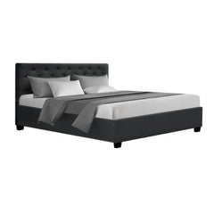 Artiss Vila Bed Frame Fabric Gas Lift Storage - Charcoal Queen Furniture BFRAME-E-VILA-Q-CHAR-AB Online Furniture