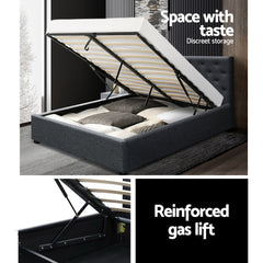 Artiss Vila Bed Frame Fabric Gas Lift Storage - Charcoal Queen Furniture BFRAME-E-VILA-Q-CHAR-AB Online Furniture