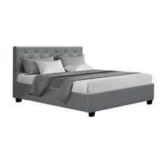 Artiss Vila Bed Frame Fabric Gas Lift Storage - Grey Double Furniture BFRAME-E-VILA-D-GY-AB Online Furniture