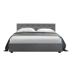 Artiss Vila Bed Frame Fabric Gas Lift Storage - Grey Double Furniture BFRAME-E-VILA-D-GY-AB Online Furniture