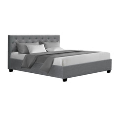 Artiss Vila Bed Frame Fabric Gas Lift Storage - Grey Queen Furniture BFRAME-E-VILA-Q-GY-AB Online Furniture